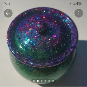 Cute little trinket dish purple and teal with glitter